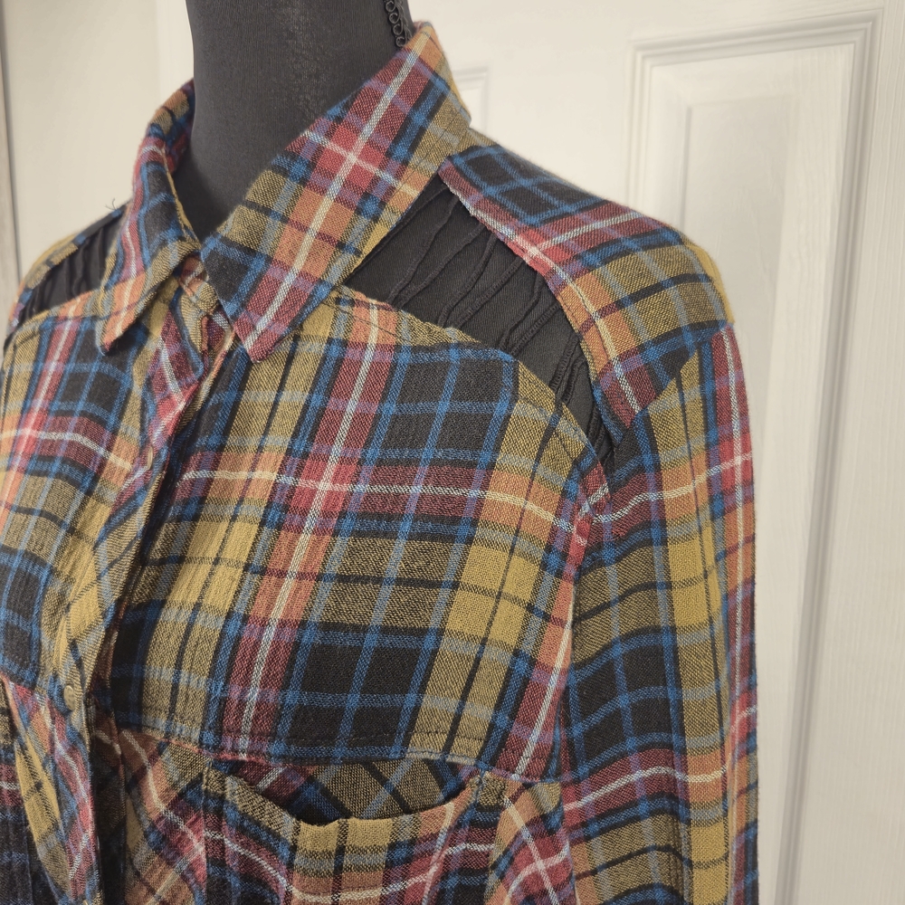 Free People Plaid Flannel Button-Up Shirt Size S - Picture 4 of 7
